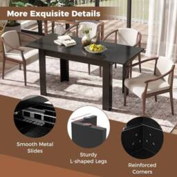 Costway Extendable Dining Table Modern Kitchen Table w/ L-shaped Legs Black - thumbnail 4