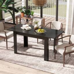 Costway Extendable Dining Table Modern Kitchen Table w/ L-shaped Legs Black - thumbnail 2