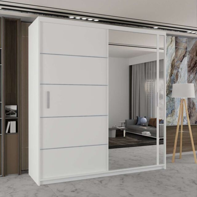 Sliding Wardrobes 4U Modern Double Sliding Wardrobe with LED Light W203cm x H217cm x D62cm in White - image 1