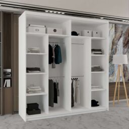 Sliding Wardrobes 4U Modern Double Sliding Wardrobe with LED Light W203cm x H217cm x D62cm in White - thumbnail 3
