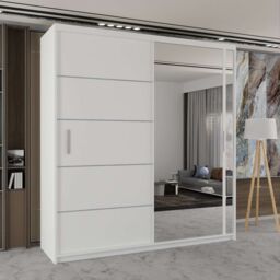 Sliding Wardrobes 4U Modern Double Sliding Wardrobe with LED Light W203cm x H217cm x D62cm in White