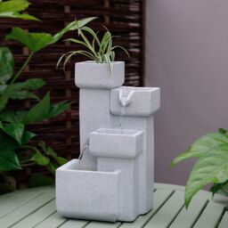 Primrose Modern Cascading Tabletop Water Feature With LED Lights in White - thumbnail 2