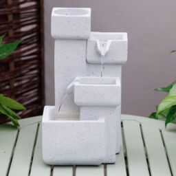 Primrose Modern Cascading Tabletop Water Feature With LED Lights in White - thumbnail 1