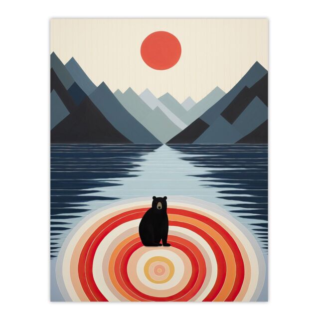 "Wee Blue Coo Wall Art Print Bear Lake Calm Kids Room Fun Red Blue Living Room - Size: W24"" x H32""" - image 1