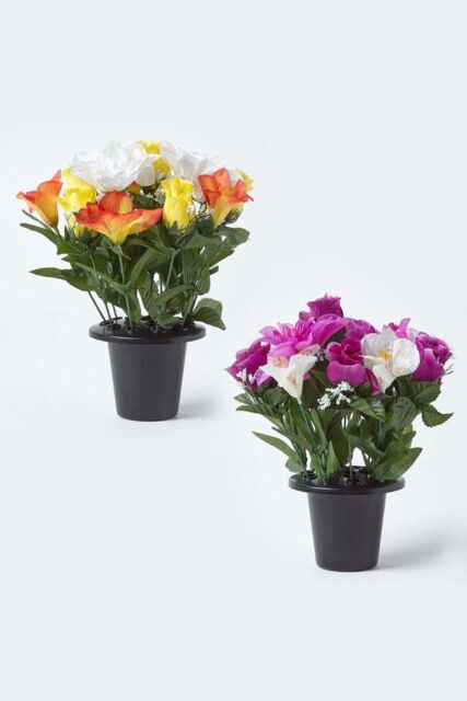 Homescapes Set of 2 Roses & Peonies Artificial Flowers in Grave Vases - image 1