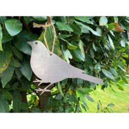 Poppyforge Hanging Blackbird Garden Art (Pack of 3) - W20 x H15 cm in Silver