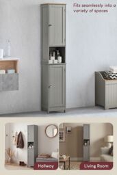 Home Discount Bath Vida Priano 2 Door Tall Cabinet Cupboard Bathroom Storage 1700 x 320 x 300 mm in Grey - thumbnail 7