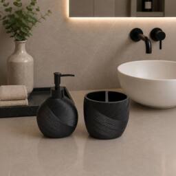 Showerdrape Ripple Black/White Bathroom Accessory Set- Soap Dispenser & Toothbrush in Black - thumbnail 6