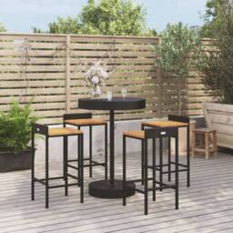 Berkfield Home 5 Piece Garden Bar Set Black Poly Rattan&Solid Wood Acacia - thumbnail 2