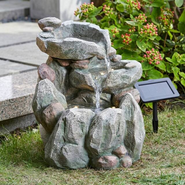 Garden Greatness Stone Effect Solar Rock Fall Water Feature in Grey - image 1