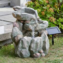 Garden Greatness Stone Effect Solar Rock Fall Water Feature in Grey - thumbnail 1