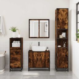 Berkfield Home Bathroom Cabinet Smoked Oak 35x37.5x100 cm Engineered Wood in Brown - thumbnail 3