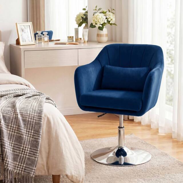 HOMCOM Retro Velvet Swivel Tub Chair with Steel Frame Dark Blue - image 1