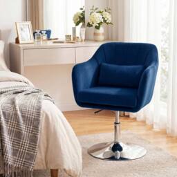 HOMCOM Retro Velvet Swivel Tub Chair with Steel Frame Dark Blue - thumbnail 1
