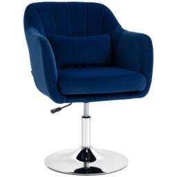 HOMCOM Retro Velvet Swivel Tub Chair with Steel Frame Dark Blue - thumbnail 2