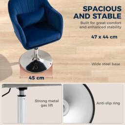 HOMCOM Retro Velvet Swivel Tub Chair with Steel Frame Dark Blue - thumbnail 5
