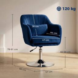 HOMCOM Retro Velvet Swivel Tub Chair with Steel Frame Dark Blue - thumbnail 3