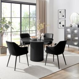 FurnitureboxUK Penrose Black Round Dining Table & 4 Calla Faux Leather Chairs - thumbnail 1