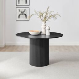 FurnitureboxUK Penrose Black Round Dining Table & 4 Calla Faux Leather Chairs - thumbnail 3