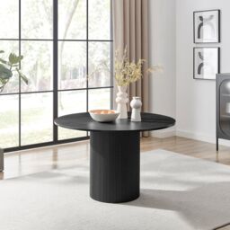 FurnitureboxUK Penrose Black Round Dining Table & 4 Calla Faux Leather Chairs - thumbnail 2