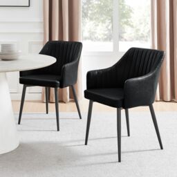 FurnitureboxUK Penrose Black Round Dining Table & 4 Calla Faux Leather Chairs - thumbnail 8