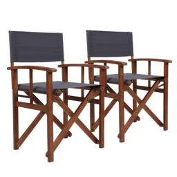 Charles Bentley Wooden Pair of Folding Directors Chairs - Cream, Grey, Teal in Grey - thumbnail 3