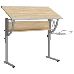 Berkfield Home Craft Desk Sonoma Oak&Grey 110x53x(58-87)cm Engineered Wood&Steel in Brown - thumbnail 5