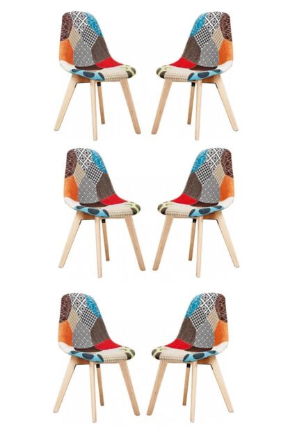 Life Interiors Set of 6 Patchwork Fabric Dining Chairs with Wooden Legs, Mid-Century Modern Accent Chair - image 1