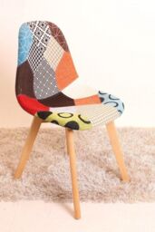 Life Interiors Set of 6 Patchwork Fabric Dining Chairs with Wooden Legs, Mid-Century Modern Accent Chair - thumbnail 2