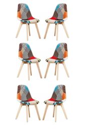 Life Interiors Set of 6 Patchwork Fabric Dining Chairs with Wooden Legs, Mid-Century Modern Accent Chair - thumbnail 1