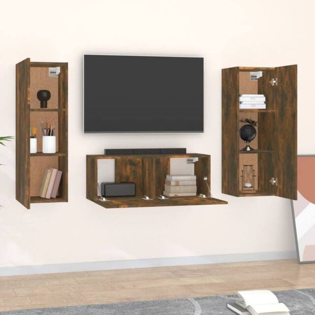 Berkfield Home Classic 3 Piece TV Cabinet Set Smoked Oak Engineered Wood in Brown - image 1