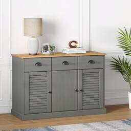 Berkfield Home Sideboard with Drawers VIGO 113x40x75 cm Grey Solid Wood Pine - Size: 113 x 40 x 75 cm - thumbnail 2