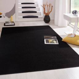 THE RUGS Modern Plain Rug Uni Colours Short Pile Polypropylene Area Rug in Black - Size: 80 cm x 150 cm - thumbnail 4