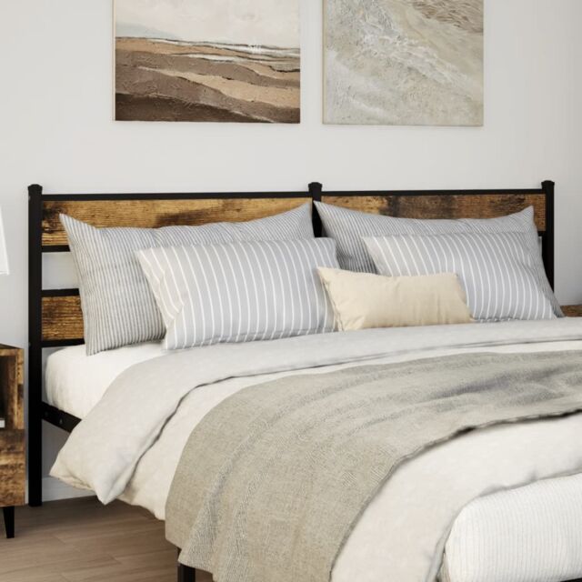 Berkfield Home Headboard Smoked Oak 180 cm Iron & Engineered Wood in Brown - image 1