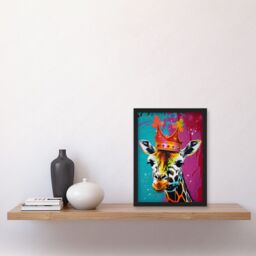 Artery8 King Queen Giraffe Wearing a Crown Modern Pop Art Artwork Framed Wall Art Print A4 in Black - thumbnail 2