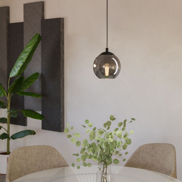 Eglo Ariscani Glass & Metal 1 Light Ceiling Pendant in Black - image 1