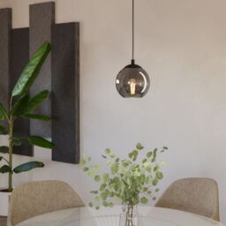 Eglo Ariscani Glass & Metal 1 Light Ceiling Pendant in Black - thumbnail 1