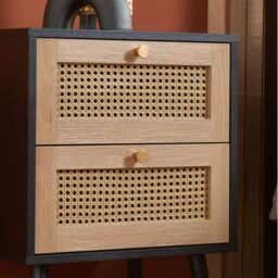 Birlea Croxley 2 Drawer Rattan Bedside in Black - thumbnail 3