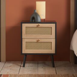 Birlea Croxley 2 Drawer Rattan Bedside in Black