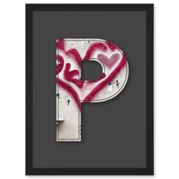 Artery8 Letter P Heart Cream Decorative Graffiti Mural Alphabet Initial Stencil Artwork Framed Wall Art Print A4 in Black - thumbnail 1