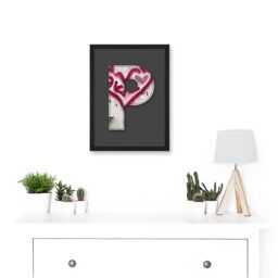 Artery8 Letter P Heart Cream Decorative Graffiti Mural Alphabet Initial Stencil Artwork Framed Wall Art Print A4 in Black - thumbnail 2