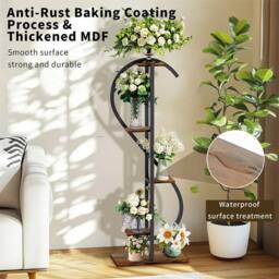 Havendro 5-Tier S-Shaped Corner Plant Stand Outdoor Planter Shelving in Black - thumbnail 5