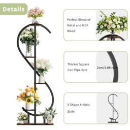 Havendro 5-Tier S-Shaped Corner Plant Stand Outdoor Planter Shelving in Black - thumbnail 3