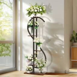 Havendro 5-Tier S-Shaped Corner Plant Stand Outdoor Planter Shelving in Black - thumbnail 1