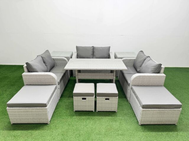 Fimous Rattan Lounge Sofa Set 10 Seater Outdoor Garden Furniture Sets in Light Grey - image 1