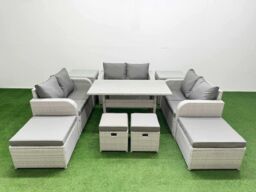 Fimous Rattan Lounge Sofa Set 10 Seater Outdoor Garden Furniture Sets in Light Grey - thumbnail 1