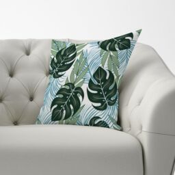 Warren Reed - Designer Tropical Pattern With Bright Plants & Flowers Cushions in Green - Size: 60 cm x 60 cm - thumbnail 2