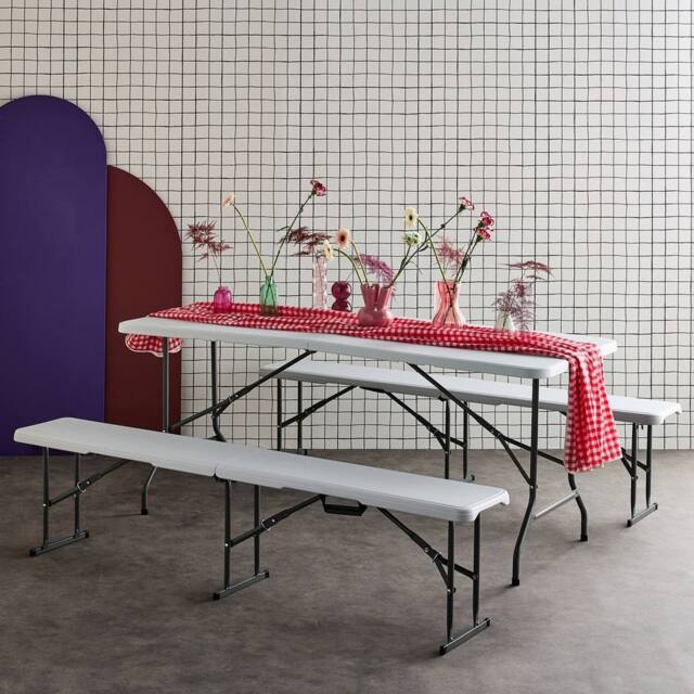 sweeek Foldable Plastic Reception Table With Bench in White - image 1