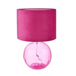 Happy Homewares Contemporary Ribbed Glass Table Lamp with Velvet Fabric Shade in Pink - thumbnail 5