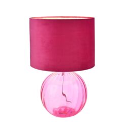 Happy Homewares Contemporary Ribbed Glass Table Lamp with Velvet Fabric Shade in Pink - thumbnail 4